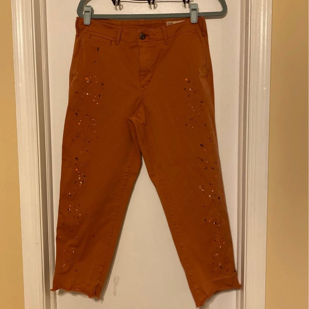 Gap high rise straight khaki with splattered paint design on front and back